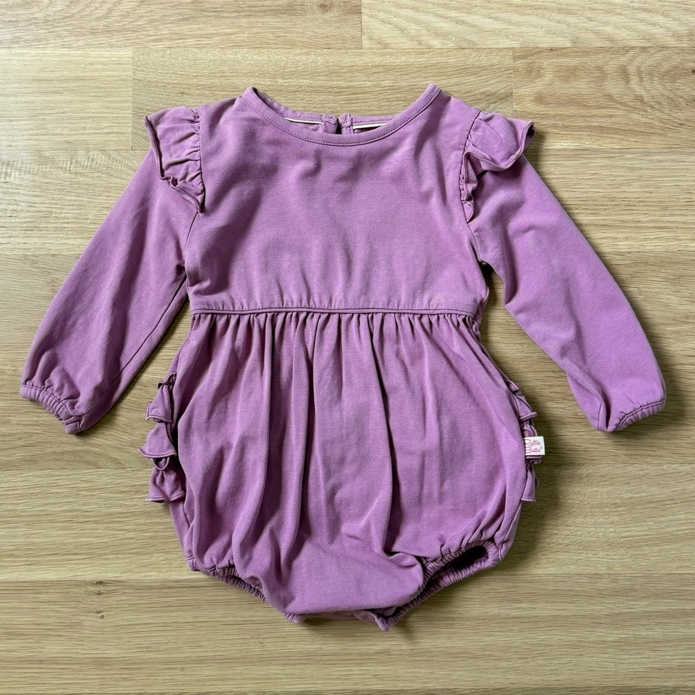 RuffleButts Purple Long Sleeve Bubble Romper